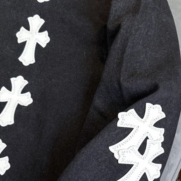 Chrome Hearts Cross Leather Black and White Denim Jacket - Picture 8 of 9